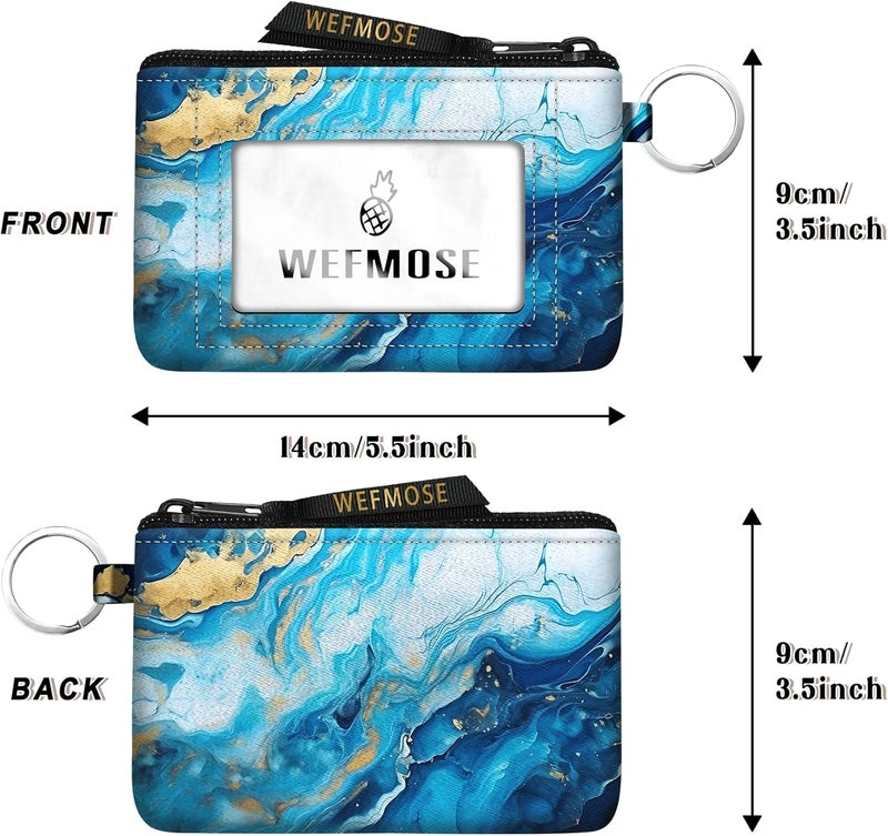 WEFMOSE Small Wallet Keychain with Clear ID Window Zipper Cute ID Case Coin Purse for Women Water Resistant Coin Pouch-Marble-Blue Keychain Wallet - Image 3